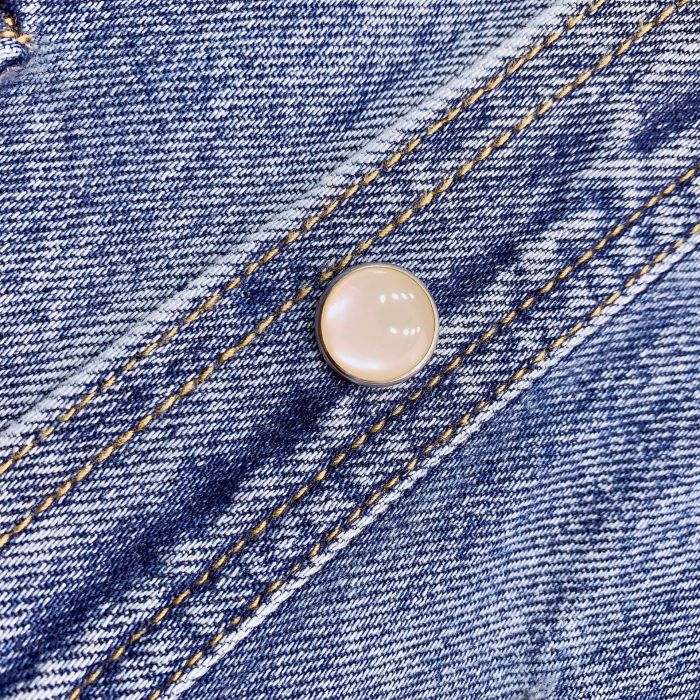 {EAM} Glass cat's eye stone stylish small stand-up collar silhouette denim jacket DLZ321