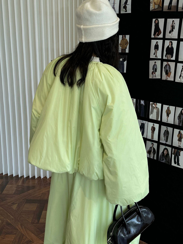 [EAM] Green Big Size Warm Casual Cotton-padded Coat Long Sleeve Women Parkas Fashion Tide New Autumn Winter  1DH7815