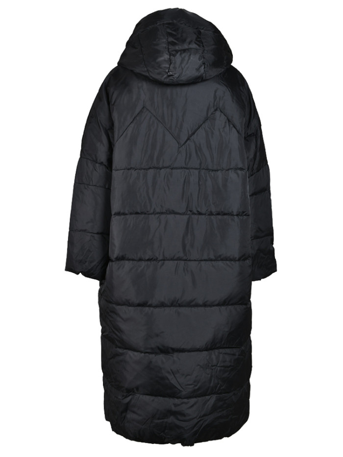 [EAM] Big Size Long Hooded Cotton-padded Coat Long Sleeve Loose Fit Women Parkas Fashion Tide New Autumn Winter 2024 JD12101