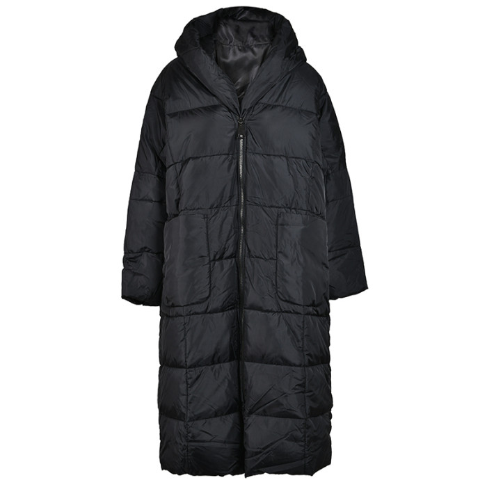 [EAM] Big Size Long Hooded Cotton-padded Coat Long Sleeve Loose Fit Women Parkas Fashion Tide New Autumn Winter 2024 JD12101