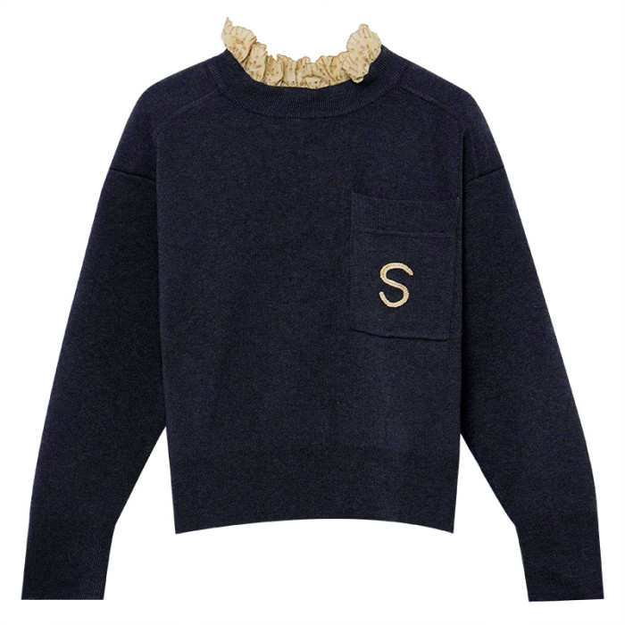 {EAM} Autumn and winter new women's woven patchwork knitwear bottoms women's fashion sweater DLZ331