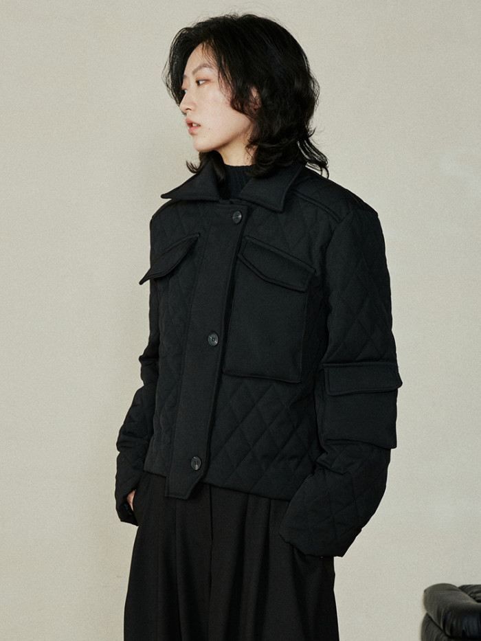 [EAM] Black Pocket Big Size Cotton-padded Coat Long Sleeve Loose Fit Women Parkas Fashion Tide New Autumn Winter 2024 1DH2940