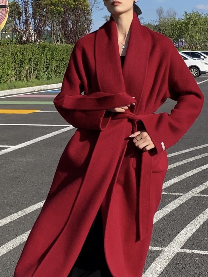 {EAM} Bathrobe belt temperament lazy 100 long double-sided wool coat wool autumn and winter 25 new Korean ins style DLZ336