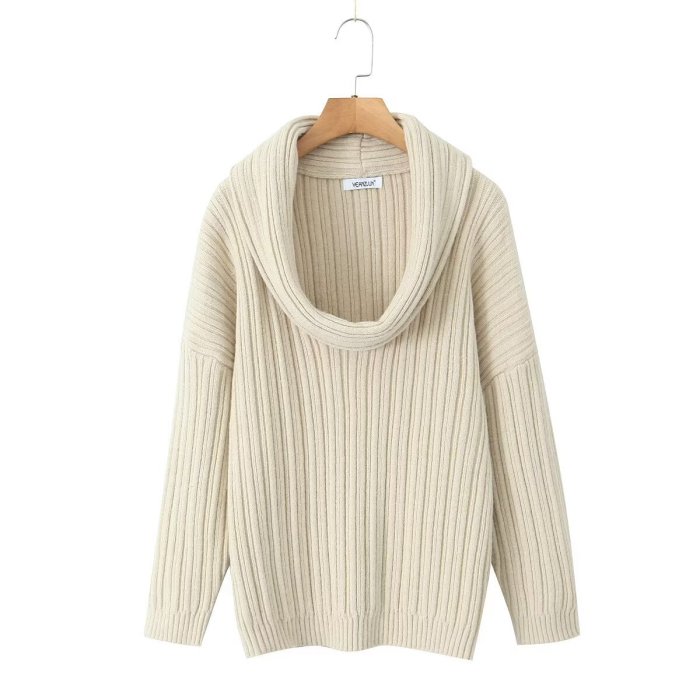 {EAM} Slouchy irregular line neck loose personality pullover off-the-shoulder sweater top DLZ338