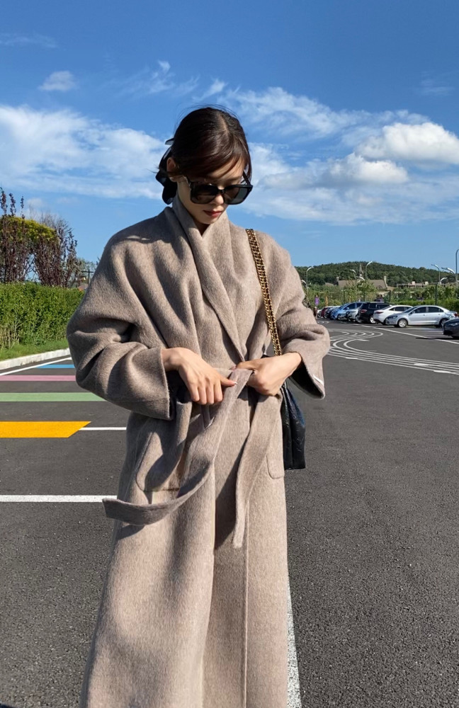 {EAM} Bathrobe belt temperament lazy 100 long double-sided wool coat wool autumn and winter 25 new Korean ins style DLZ336
