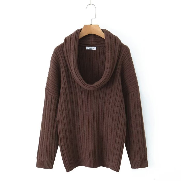 {EAM} Slouchy irregular line neck loose personality pullover off-the-shoulder sweater top DLZ338