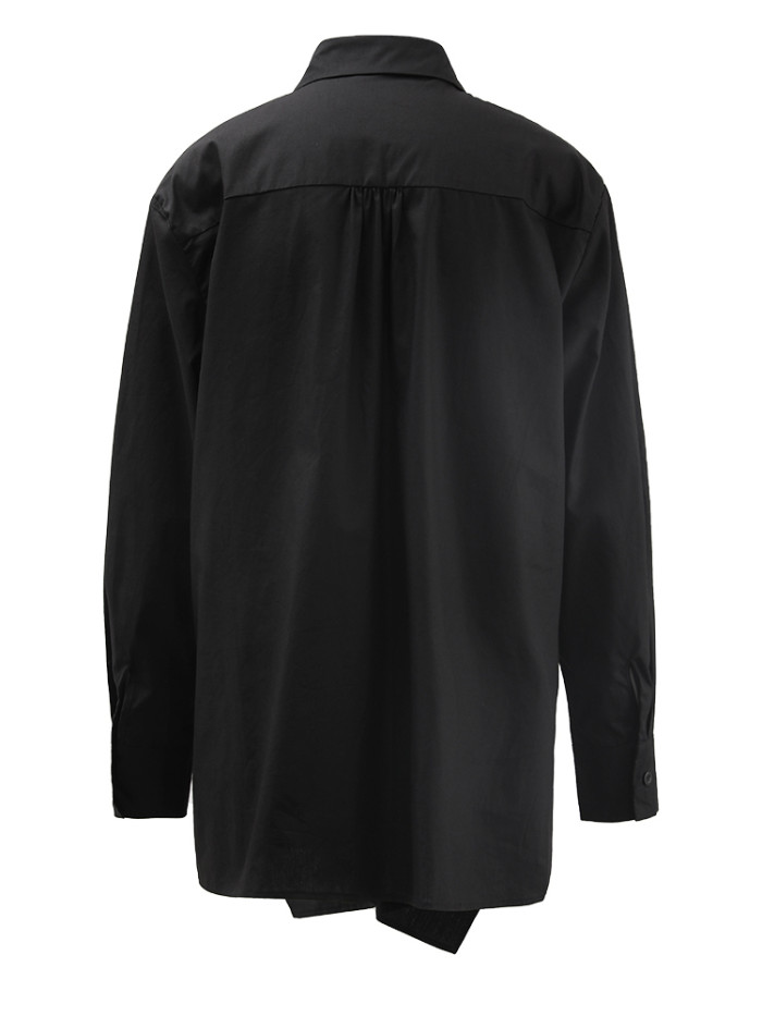 [EAM] Women Black Irregular Pleated Big Size Elegant Blouse New Lapel Long Sleeve Shirt Fashion Tide Spring Autumn 2024 CPDB184