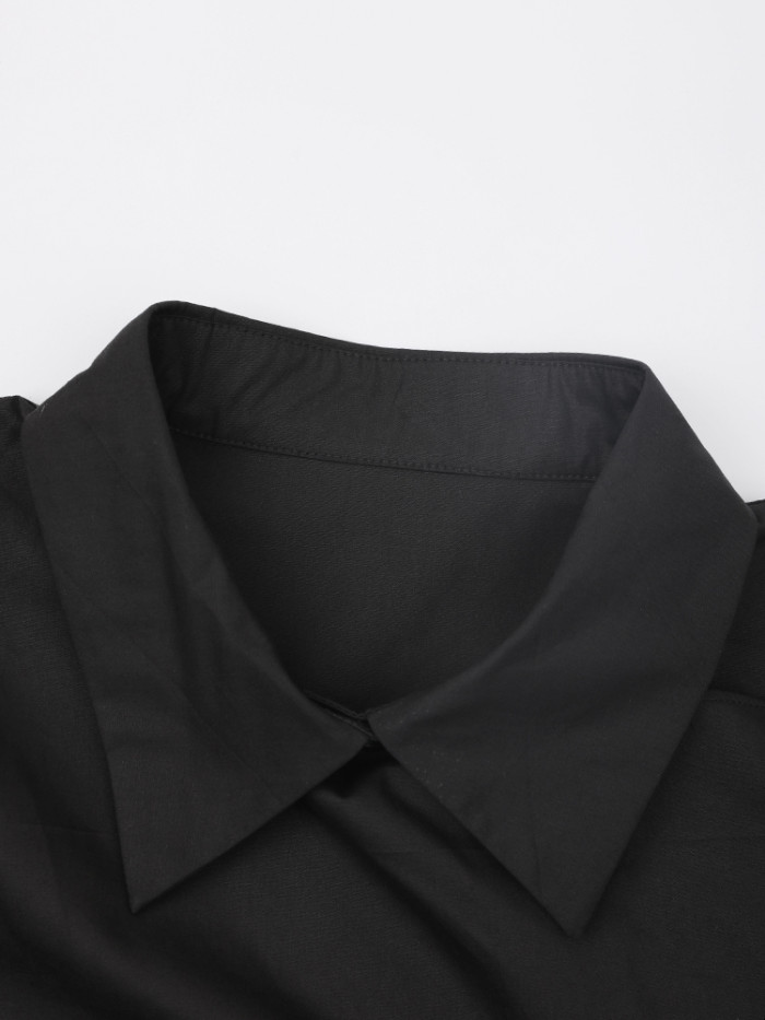 [EAM] Women Black Irregular Pleated Big Size Elegant Blouse New Lapel Long Sleeve Shirt Fashion Tide Spring Autumn 2024 CPDB184