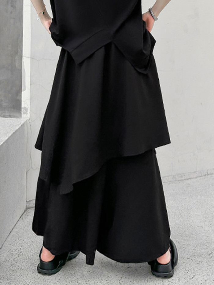 [EAM] High Elastic Waist Black Striped Irregular Wide Leg Pants New Trousers Women Fashion Tide Spring Autumn 2024 1DH8291