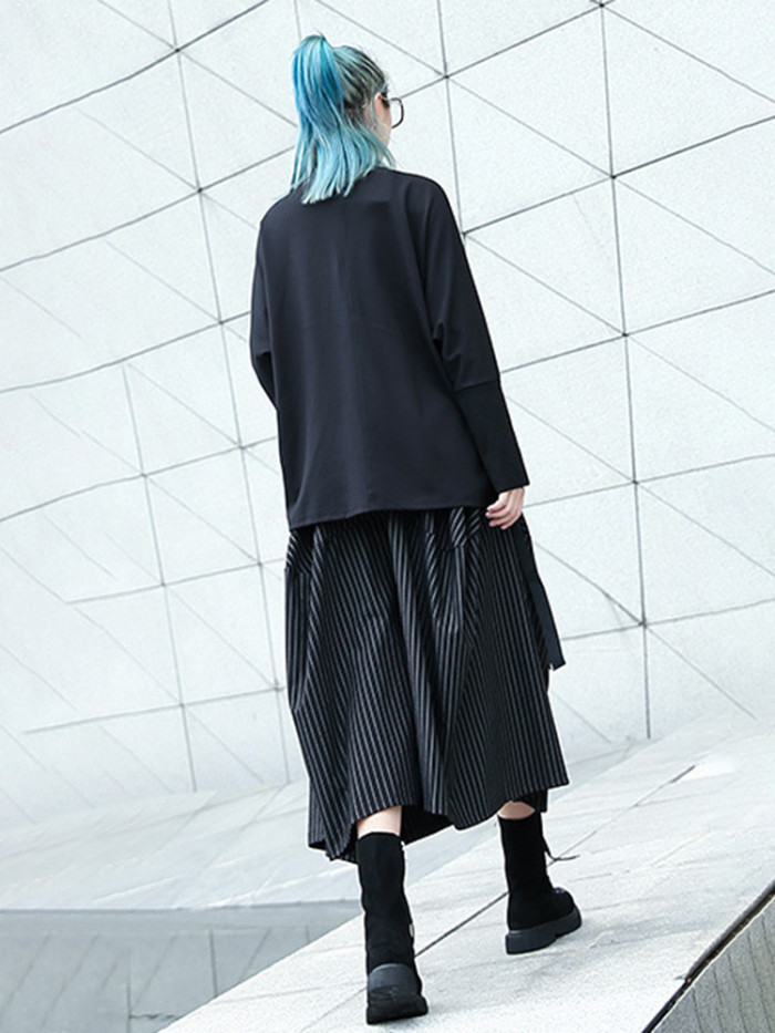 [EAM] High Elastic Waist Black Striped Long Wide Leg Casual Pants New Trousers Women Fashion Tide Spring Autumn 2024 1DH8290