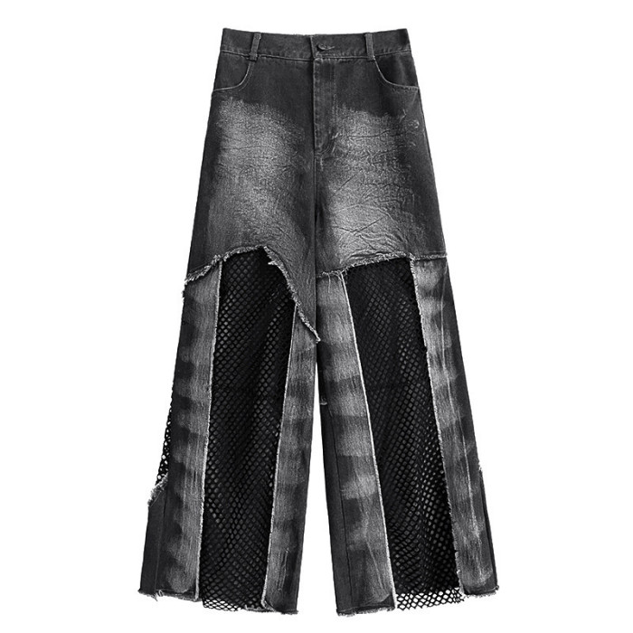 [EAM] Big Size Denim Vest Wide Leg Pants Two Piece Suit New V-Neck Sleeveless Women Fashion Tide Spring Autumn 2024 1DH8289