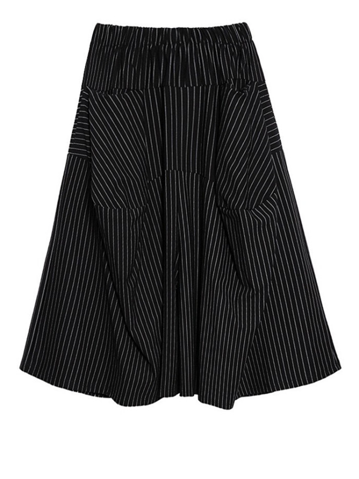 [EAM] High Elastic Waist Black Striped Long Wide Leg Casual Pants New Trousers Women Fashion Tide Spring Autumn 2024 1DH8290