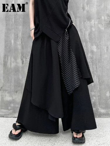 [EAM] High Elastic Waist Black Striped Irregular Wide Leg Pants New Trousers Women Fashion Tide Spring Autumn 2024 1DH8291