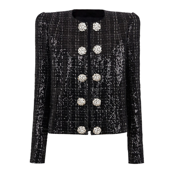 {EAM} 25 years spring and autumn new European and American fashion heavy sequined diamond high quality women's coat DLZ378
