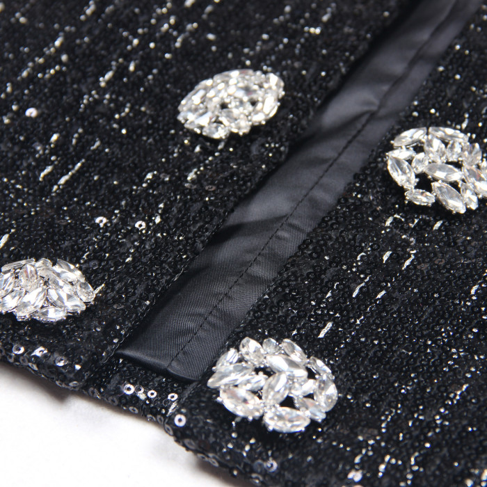 {EAM} 25 years spring and autumn new European and American fashion heavy sequined diamond high quality women's coat DLZ378