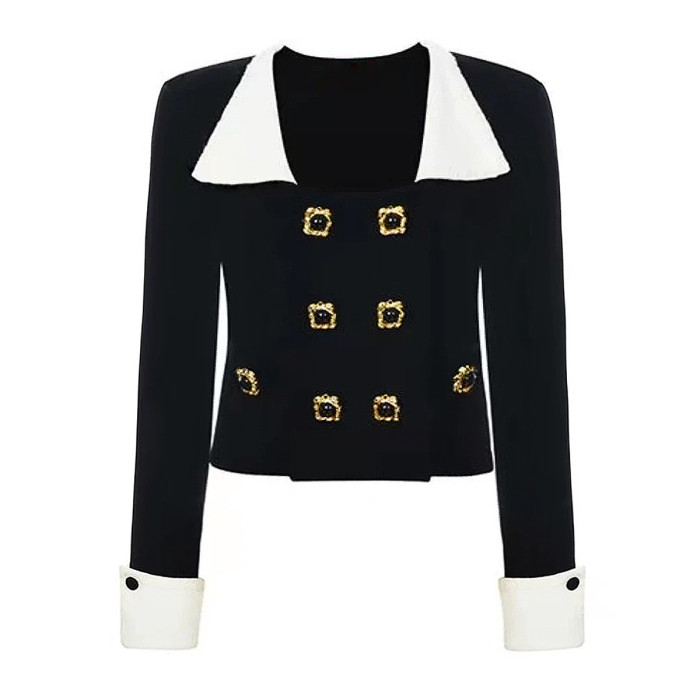 {EAM} Spring and autumn new quality knitted shirt long sleeve top small fragrance fashion sweater cardigan coat + skirt suit DLZ382