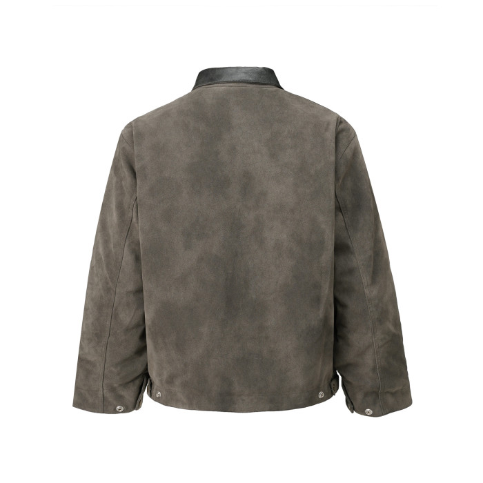 {EAM} Europe and the United States High Street ins Detroit lapel imitation deerskin velvet zipper wash jacket jacket clip cotton coat DLZ385