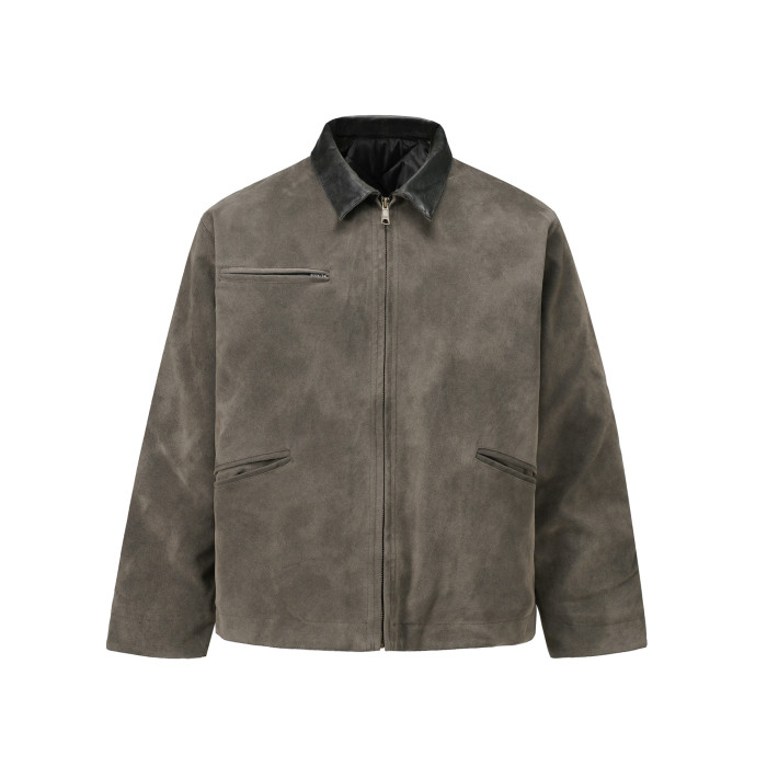 {EAM} Europe and the United States High Street ins Detroit lapel imitation deerskin velvet zipper wash jacket jacket clip cotton coat DLZ385
