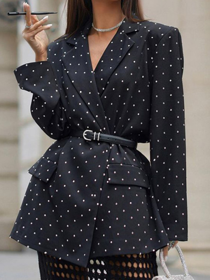 {EAM} 25 spring new cross-border female fashion temperament Polka dot lapel long-sleeved suit jacket DLZ400