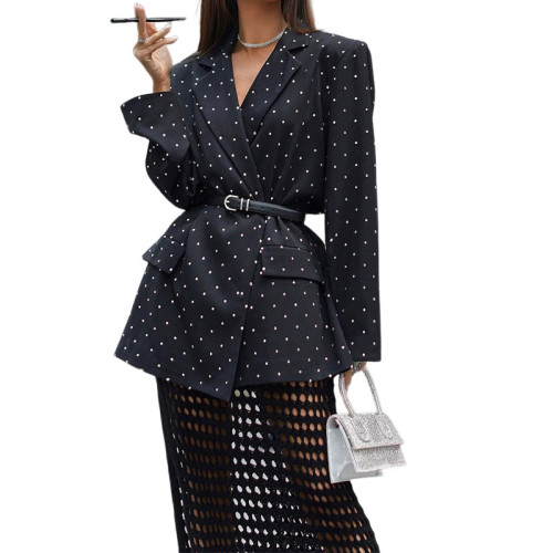 {EAM} 25 spring new cross-border female fashion temperament Polka dot lapel long-sleeved suit jacket DLZ400