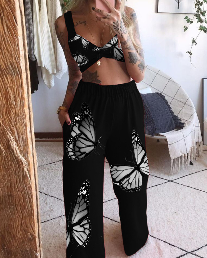 {EAM} 25 Summer Europe and the United States cross-border women's print blazer loose wide-leg pants two-piece set DLZ402