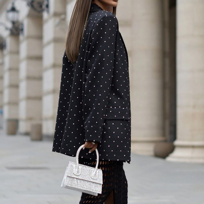 {EAM} 25 spring new cross-border female fashion temperament Polka dot lapel long-sleeved suit jacket DLZ400