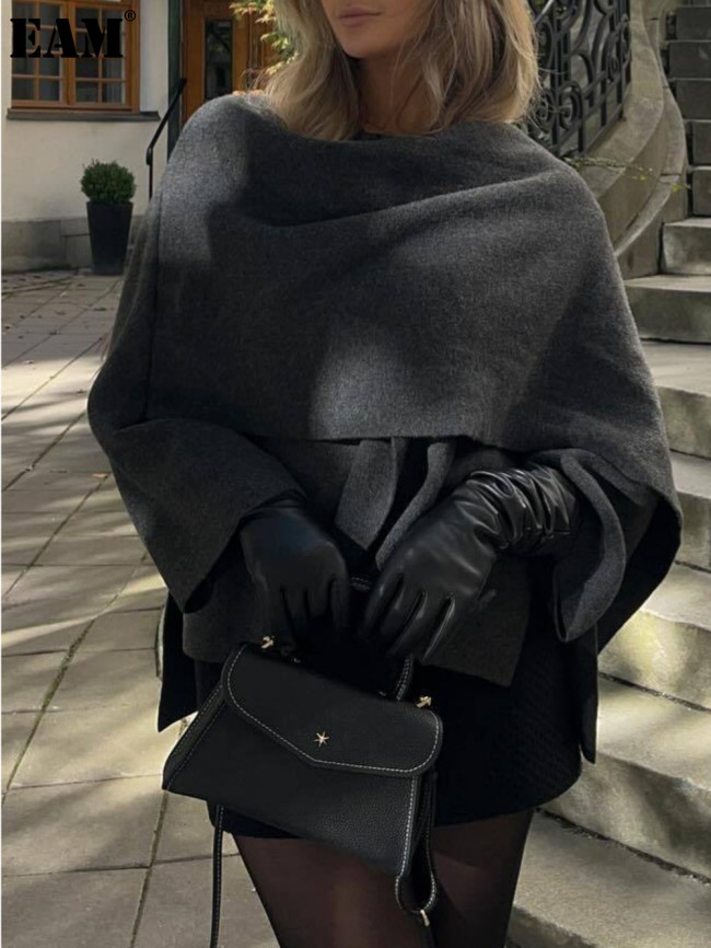 {EAM}Knitted short coat coat Europe and the United States cross-border lazy shawl cape scarf collar warm and comfortable DLZ406