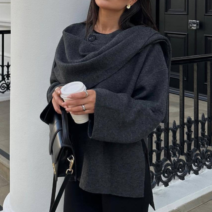 {EAM}Knitted short coat coat Europe and the United States cross-border lazy shawl cape scarf collar warm and comfortable DLZ406