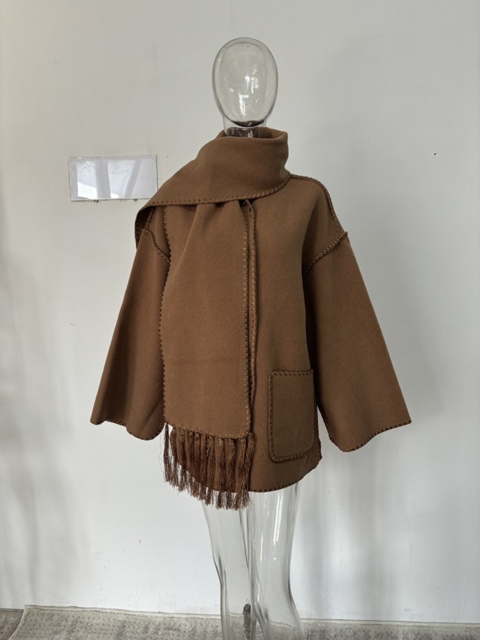 {EAM} 25 Spring/summer new double-sided Ni gray fringe scarf loose casual embroidered jacket jacket medium length DLZ405