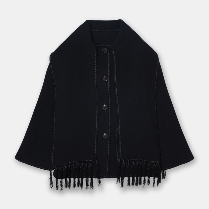 {EAM} 25 Spring/summer new double-sided Ni gray fringe scarf loose casual embroidered jacket jacket medium length DLZ405