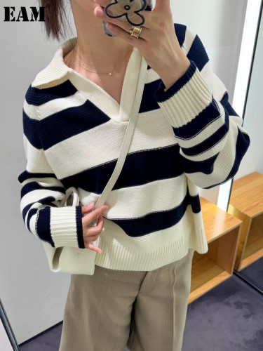 {EAM} Wool blend sports striped knitwear POLO24 autumn new collection DLZ432