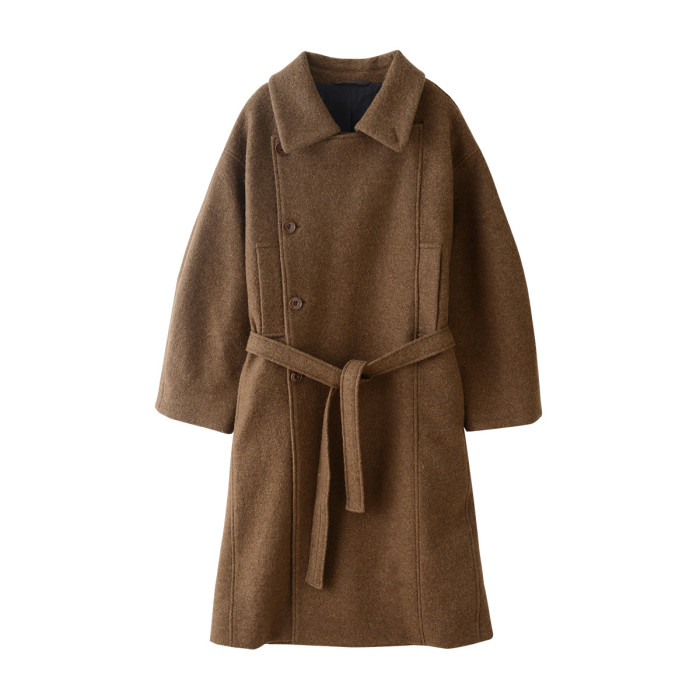 {EAM} Wool coat women's stand collar thick long lace-up bathrobe woolen coat silhouette loose coat DLZ427