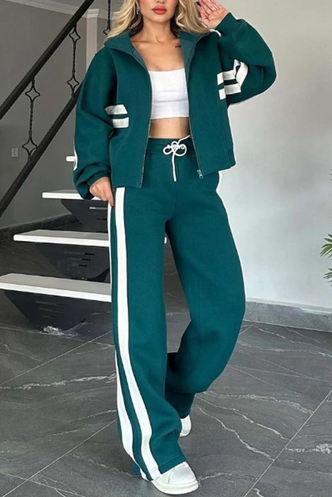 {EAM} 2025 Europe and the United States cross-border Amazon autumn foreign trade Y2K striped zipper top coat casual sports suit DLZ435
