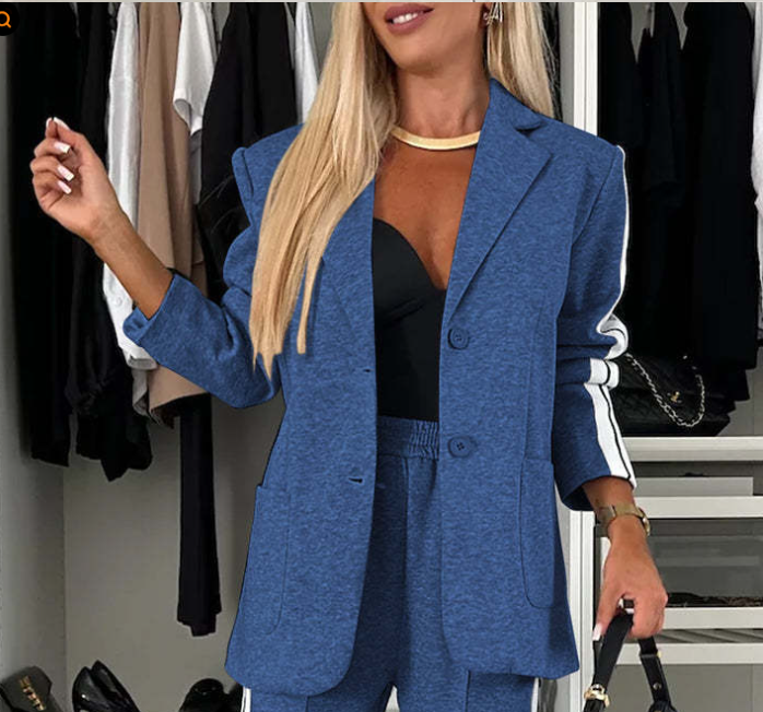 {EAM} 2025 new autumn long pants winter women's long sleeved lapel casual suit set DLZ484