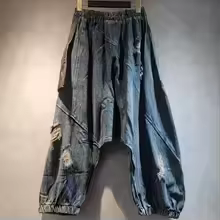 DEAT Women's Fashion Patchwork Elastic Waist Pocket Pants  Loose High Street Denim Trousers Female Trend 2024 Winter New DLZ005