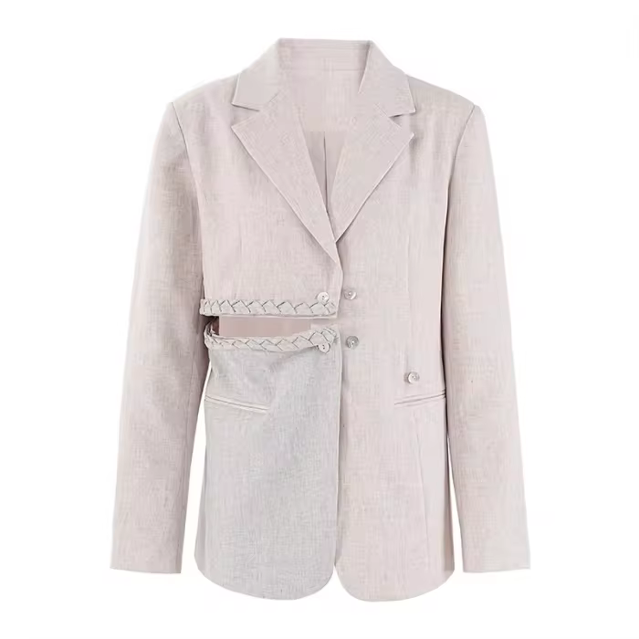 EAM Apricot Irregular Spliced Casual Blazer Women New Lapel Long Sleeve Loose Fit Jacket Fashion Tide Spring Autumn 2025 CPDB238