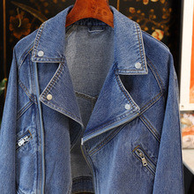 DEAT fashion turn collar solid color zipper pockets spliced long sleeve loose women's denim jacket 2025 spring new tide DLZ1107