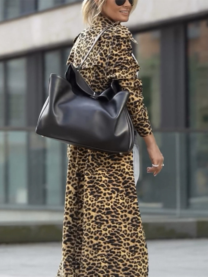 DEAT causal turn-down collar Leopard print cardigan long sleeve loose women's coat 2025 spring new fashion DLZ1112