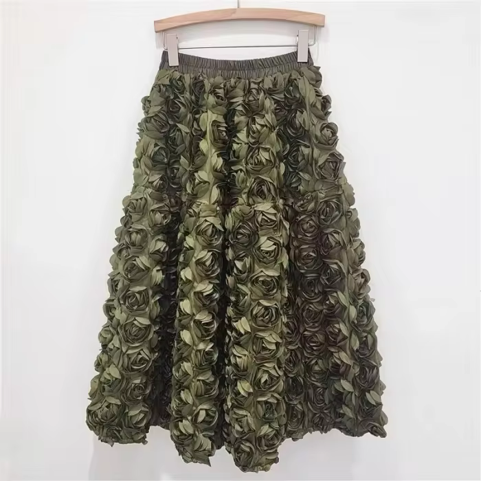 [EWQ] Fashion Casual 3D Flower Design Loose All-match Ball Gown Skirts High Waist Big Size Skirt Women 2025 Autumn New Tide 16O147