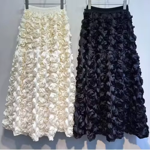 [EWQ] Fashion Casual 3D Flower Design Loose All-match Ball Gown Skirts High Waist Big Size Skirt Women 2025 Autumn New Tide 16O147