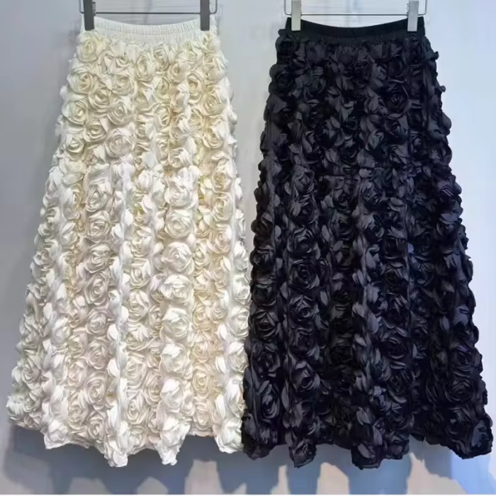 [EWQ] Fashion Casual 3D Flower Design Loose All-match Ball Gown Skirts High Waist Big Size Skirt Women 2025 Autumn New Tide 16O147
