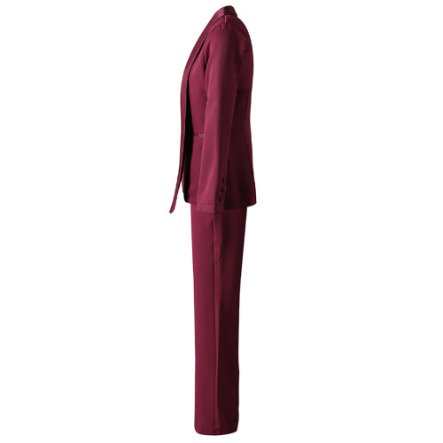 DEAT office lady 2 pcs set solid color v neck pockets single breasted spliced coat slim Straight-leg pants women's suit 2025 spring new fashion DLZ1126