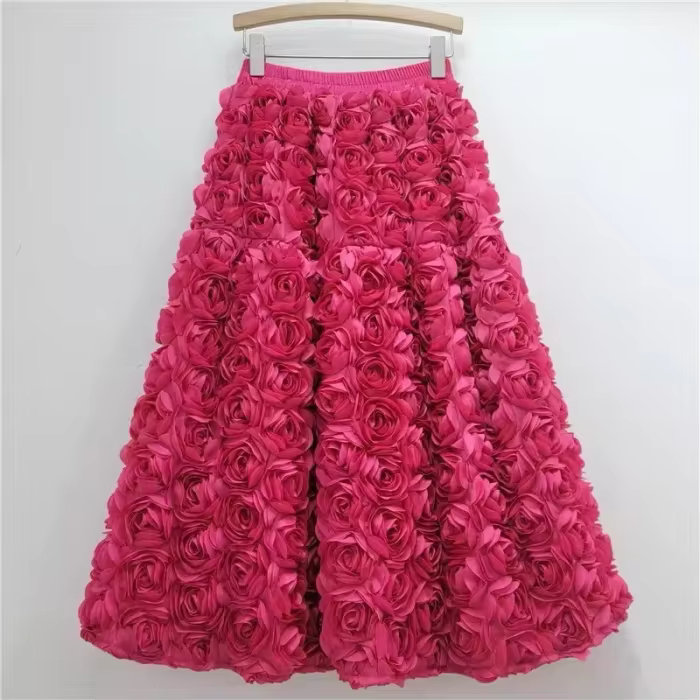 [EWQ] Fashion Casual 3D Flower Design Loose All-match Ball Gown Skirts High Waist Big Size Skirt Women 2025 Autumn New Tide 16O147