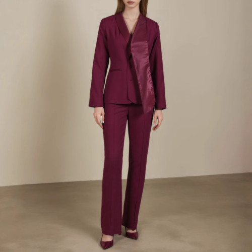 DEAT office lady 2 pcs set solid color v neck pockets single breasted spliced coat slim Straight-leg pants women's suit 2025 spring new fashion DLZ1126