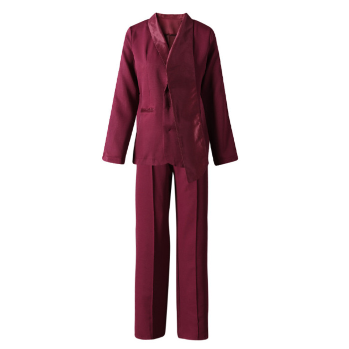 DEAT office lady 2 pcs set solid color v neck pockets single breasted spliced coat slim Straight-leg pants women's suit 2025 spring new fashion DLZ1126