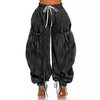 [EAM] High Waist Khaki Drawstring Pockets Denim Long Wide Leg Pants New Trousers Women Fashion Tide Spring Autumn 2025 11A0731