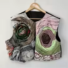 DEAT Fashion Random contrast color patchwork Patterned Short Waistcoat Layered Creativity Abstraction v neck slim vest