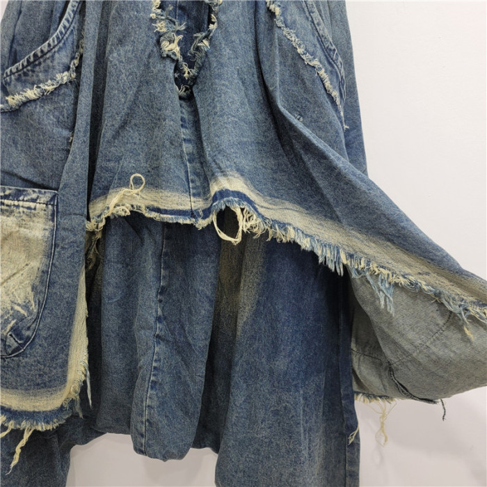 DEAT Hip-hop style rinsing tassel gradation hole pockets spliced high waist trousers 2025 spring summer fashion DLZ1130