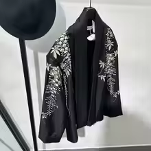 PFNW Embroidered Buttonless Loose Cardigan Suit Vintage Fashion Men's Casual Niche Design Black Blazers 2025 Spring New 12C2030