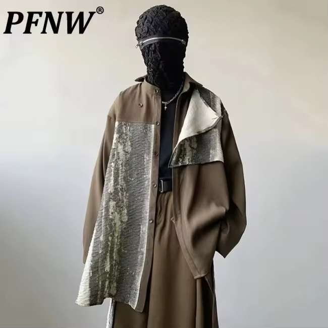 PFNW New Spring Men's Shirts Tie-dye Irregular Patchwork Turn-down Collar Long Sleeve Single Breasted Chinese Style 2025 12C290